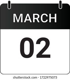 Icono plano 2 de marzo indicado con blanco y negro. Ilustración vectorial.