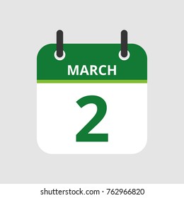 Flat icon calendar 2nd of March isolated on gray background. Vector illustration.
