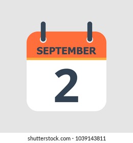 Flat icon calendar 2nd of September isolated on gray background. Vector illustration.