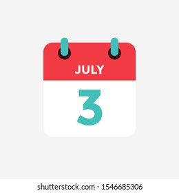 Flat icon calendar 3 of July. Date, day and month. Vector illustration.
