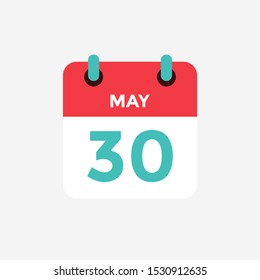 Flat icon calendar 30 of May. Date, day and month. Vector illustration.