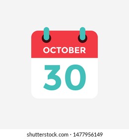 Flat icon calendar 30 October. Date, day and month. Vector illustration.