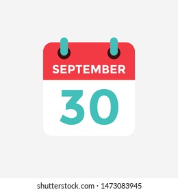 Flat icon calendar, 30 September. Date, day and month. Vector illustration.