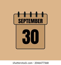 Calendario de iconos planos, 30 de septiembre. Fecha, día y mes. Ilustración vectorial.