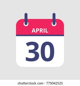 Flat icon calendar 30st of April isolated on gray background. Vector illustration.