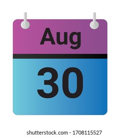 Flat icon calendar 30th of August Indicated with purple,blue & black. Vector illustration.