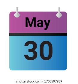 Flat icon calendar 30th of May solated on gray background. Vector illustration.