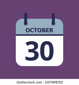 Flat icon calendar 30th of October solated on gray background. Vector illustration.
