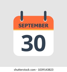 Flat icon calendar 30th of September isolated on gray background. Vector illustration.