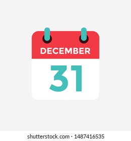 Flat icon calendar 31 December. Date, day and month. Vector illustration.