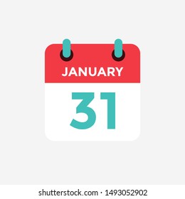 Flat icon calendar 31 January. Date, day and month. Vector illustration.