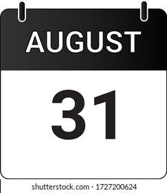 Calendario de iconos planos 31 de agosto indicado con blanco y negro. Ilustración vectorial.