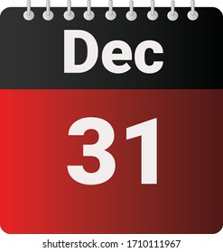 Flat icon calendar 31st of December indicated with red & black. Vector illustration.