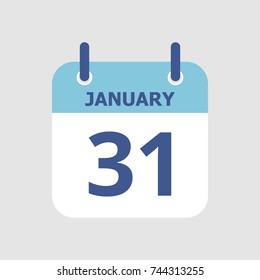 Flat icon calendar 31st of January isolated on gray background. Vector illustration.