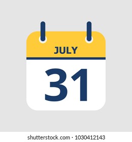 Flat icon calendar 31st of July isolated on gray background. Vector illustration.