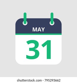 Flat icon calendar 31st of May isolated on gray background. Vector illustration.