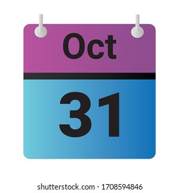 Flat icon calendar 31st of October Indicated with purple,blue & black. Vector illustration.