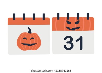 Flat icon calendar 31st October isolated on white background. Vector illustration.