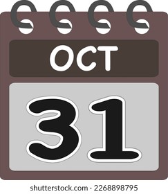 Flat icon calendar 31st October isolated on dark brown background. Vector illustration. Halloween day. 31 October vector.