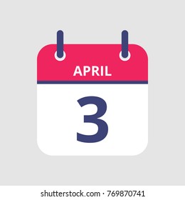 Flat icon calendar 3rd of April isolated on gray background. Vector illustration.