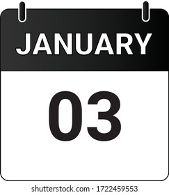Icono plano 3 de enero indicado con blanco y negro. Ilustración vectorial.