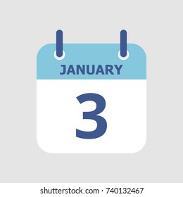 Flat icon calendar 3rd of January isolated on gray background. Vector illustration.