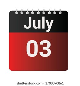 Icono plano 3 de julio indicado con rojo y negro. Ilustración vectorial.