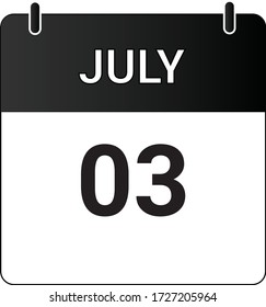 Calendario plano de iconos 3 de julio indicado con blanco y negro. Ilustración vectorial.