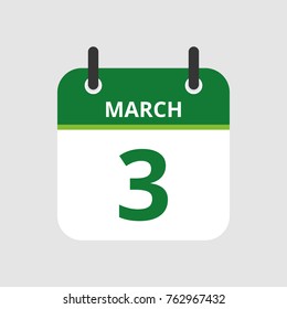 Flat icon calendar 3rd of March isolated on gray background. Vector illustration.