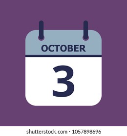 Flat icon calendar 3rd of October solated on gray background. Vector illustration.