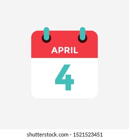 Flat icon calendar 4 of April. Date, day and month. Vector illustration.