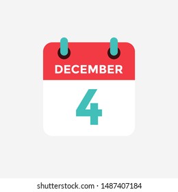 Flat icon calendar 4 December. Date, day and month. Vector illustration.