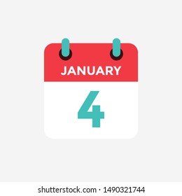 Flat icon calendar 4 January. Date, day and month. Vector illustration.