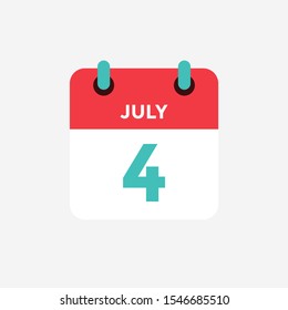 Flat icon calendar 4 of July. Date, day and month. Vector illustration.