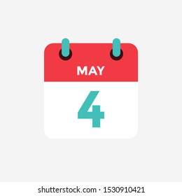 Flat icon calendar 4 of May. Date, day and month. Vector illustration.