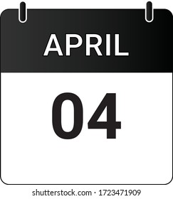 Flat icon calendar 4th of April indicated with white & black. Vector illustration.