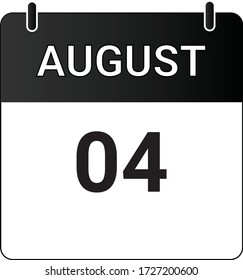 Flat icon calendar 4th of August indicated with white & black. Vector illustration.