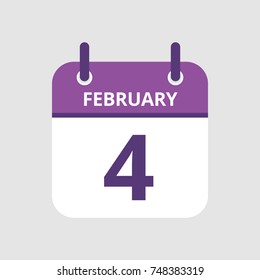 Flat icon calendar 4th of February isolated on gray background. Vector illustration.