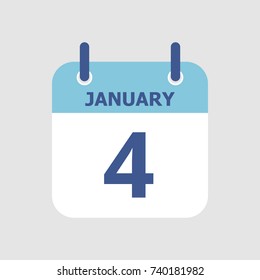 Flat icon calendar 4th of January isolated on gray background. Vector illustration.