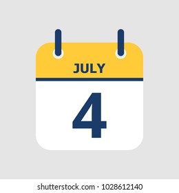 Flat icon calendar 4th of July isolated on gray background. Vector illustration.