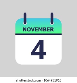 Flat icon calendar 4th of November isolated on gray background. Vector illustration.