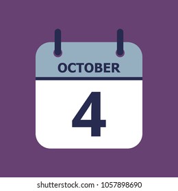 Flat icon calendar 4th of October solated on gray background. Vector illustration.