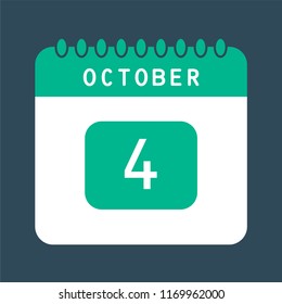 Flat icon calendar 4th of October isolated on blue background. Vector illustration. 