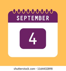 Flat icon calendar 4th of September isolated on orange backround. Vector illustration.