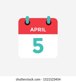 Flat icon calendar 5 of April. Date, day and month. Vector illustration.