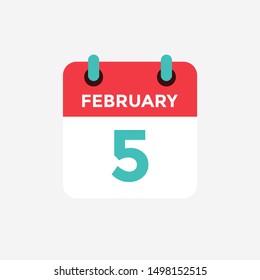 Flat icon calendar 5 of February. Date, day and month. Vector illustration.