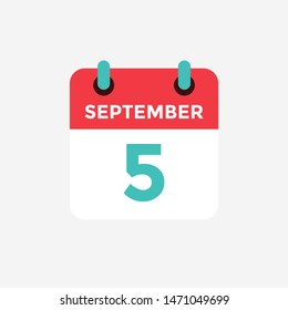 Flat icon calendar, 5 September. Date, day and month. Vector illustration.