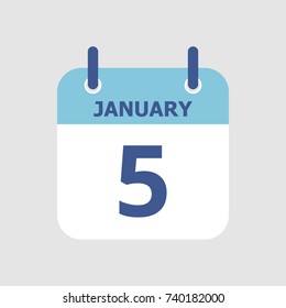Flat icon calendar 5th of January isolated on gray background. Vector illustration.