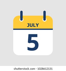 Flat icon calendar 5th of July isolated on gray background. Vector illustration.