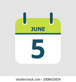 Flat icon calendar 5th of June isolated on gray background. Vector illustration.